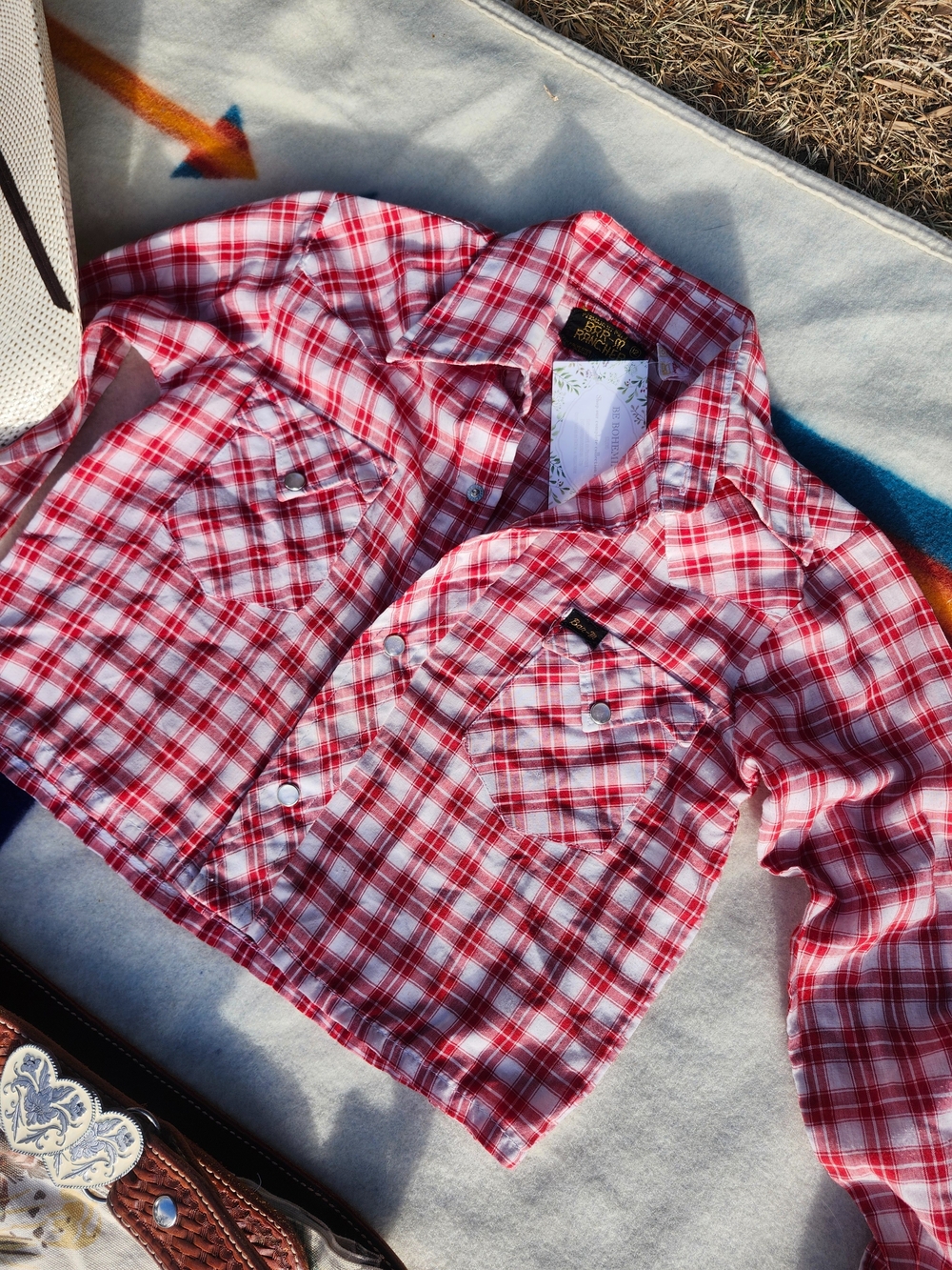 Red Vintage Plaid Pearl Snap Western Shirt - Cropped